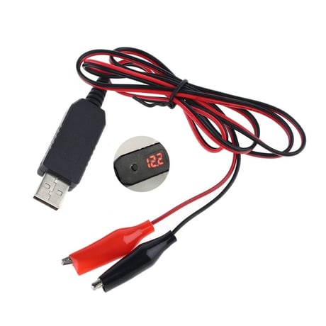 [QC30ADJ-CLP] USB電源ケーブル 急速充電専用 Type-A QCトリガーケーブル ＜QC3.0対応＞ 出力電圧設定ボタン付き ワニ口クリップ
