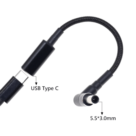 [PDE-5533] 100W 対応 eMarker内蔵 USB PD トリガーケーブル DC18V-20V 電源プラグ 充電用ショートケーブル ノートパソコン用 (5.5mm×3.3mm)