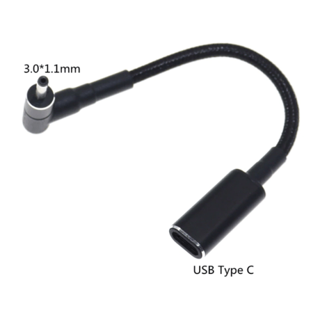 [PDE-3011] 100W 対応 eMarker内蔵 USB PD トリガーケーブル DC18V-20V 電源プラグ 充電用ショートケーブル ノートパソコン用 (3.0mm×1.1mm)