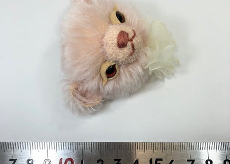 ベア顔ブローチ#ピンクレッドアイ(現品)