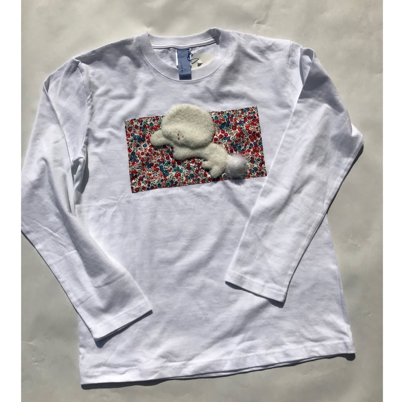 ☆アトリエセール『飛び出す？白い犬×リバティー』 白い長袖Tシャツ