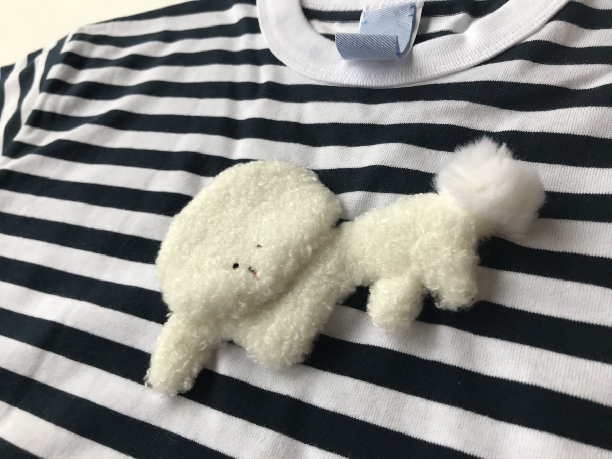 飛び出す?!白い犬 ボーダー半袖Tシャツ | ワンニャン大行進