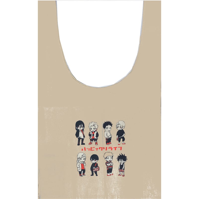 はらだ原画展「ハッピークソライフ」大きめ マルシェバッグ 【BLグッズ