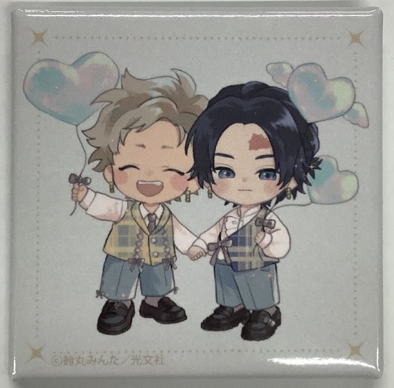 キューピッドに落雷 追撃 発売記念 鈴丸みんた サイン会 スクエア缶バッジ 鈴丸みんた 『新装版 キューピッドに落雷』 POP UP スクエア缶