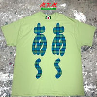 MKM ORIGINAL 【黄緑と青緑チェックのあ~あ~Tシャツ】