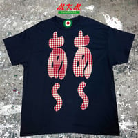 MKM ORIGINAL 【紺色×赤ギンガムチェックのあ~あ~Tシャツ】