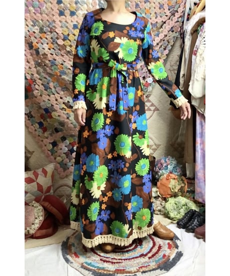 70s flower fringe dress