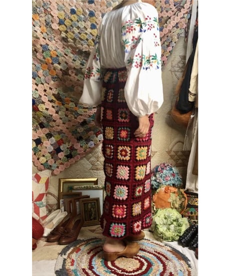 granny square skirt burgundy