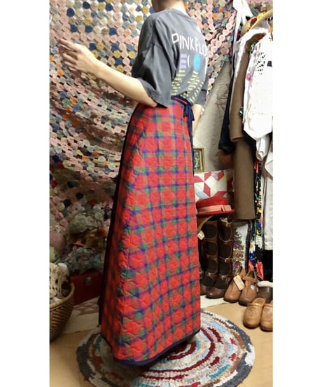 60s quilting plaid wrap skirt