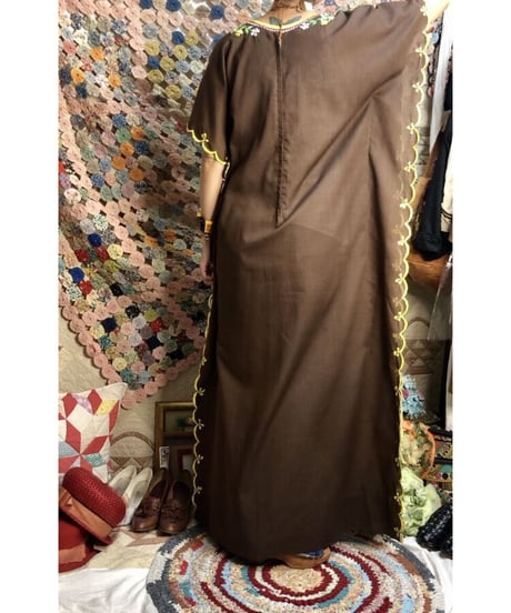 embroidered kaftan print one-piece