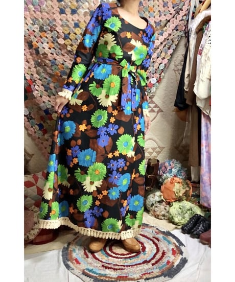 70s flower fringe dress