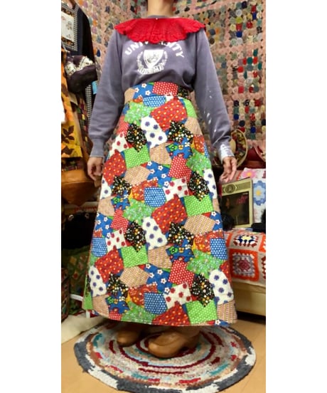70s patchwork print quilting skirt