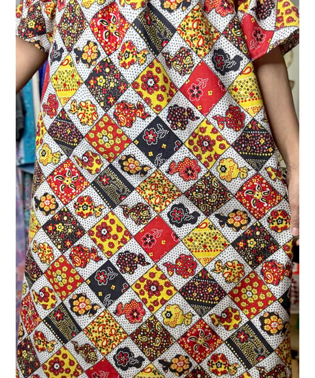 70s patchwork print dress