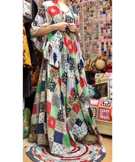 70s patchwork print dress