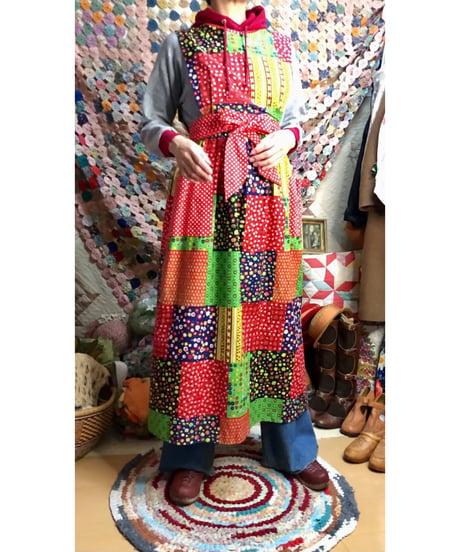 70s patchwork print apron dress