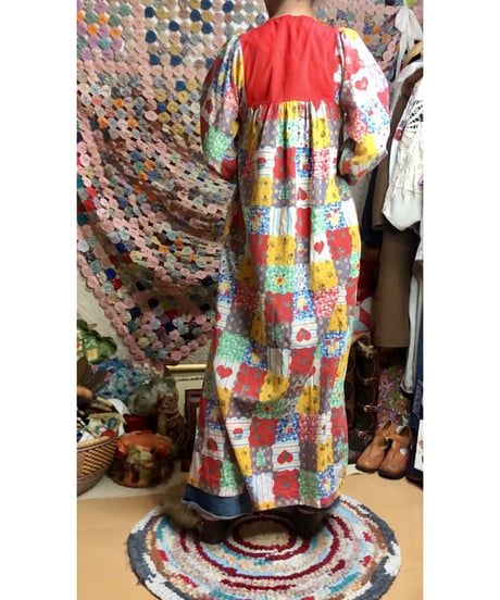 70s patchwork print dress