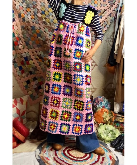 granny square one-piece peach