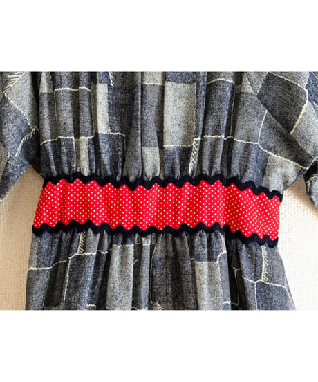 60-70's denim patchwork print dress