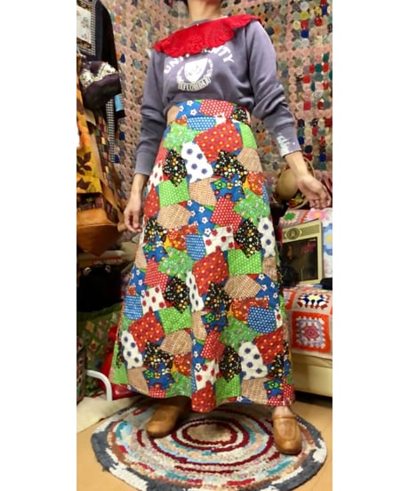 70s patchwork print quilting skirt