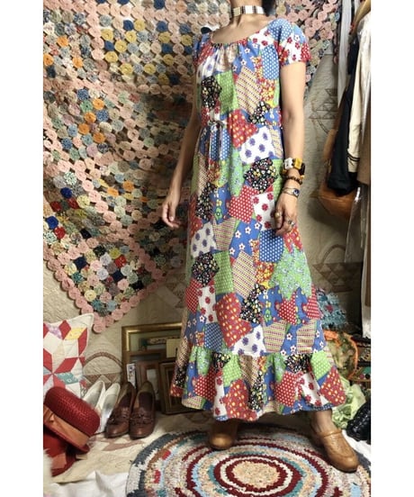 1970's patchwork print one-piece