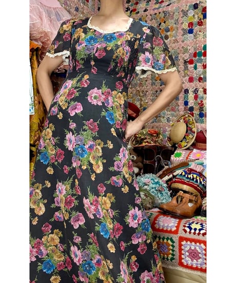 70s flower romantic dress