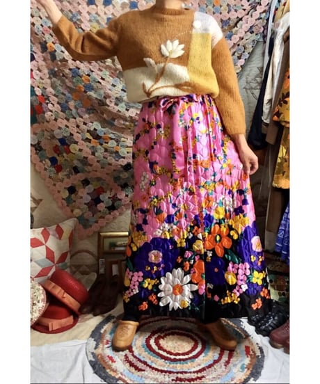 60's flower quilting skirt