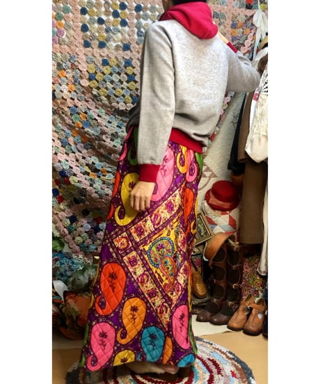 70s paisley quilting skirt