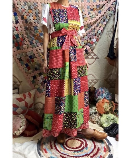 patchwork print apron dress