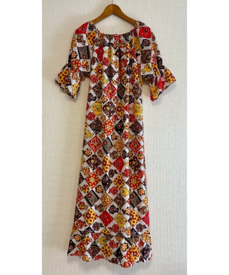 70s patchwork print dress