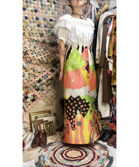 1960's oriental print quilting skirt