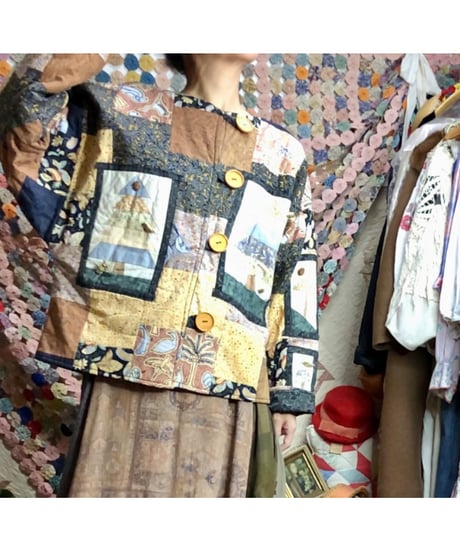 tree motif patchwork jacket