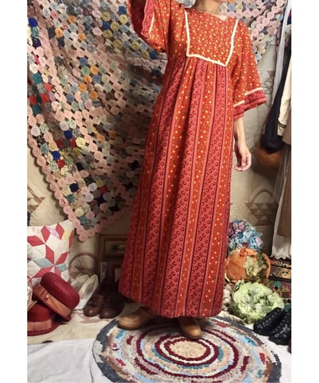 70's flower cotton one-piece