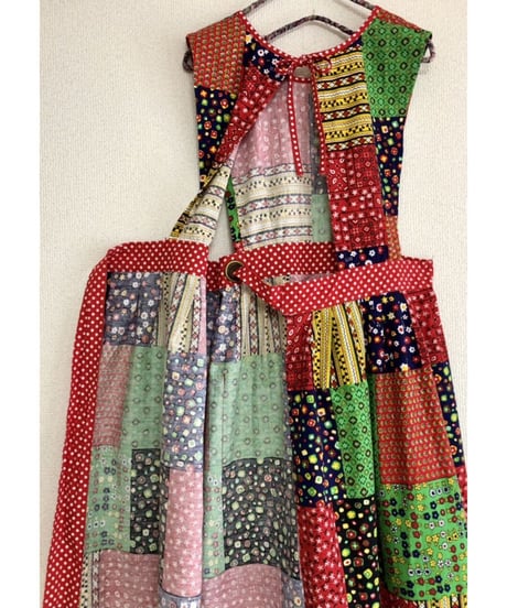 patchwork print apron dress