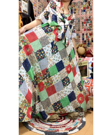 70s patchwork print dress