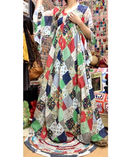 70s patchwork print dress