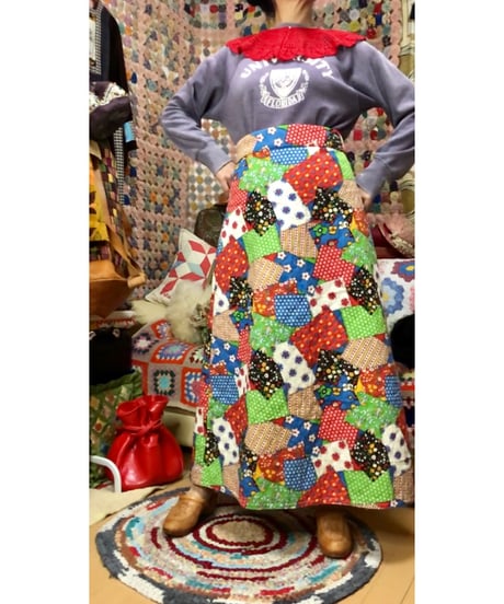 70s patchwork print quilting skirt