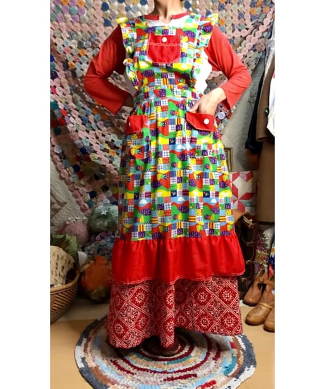 70s patchwork print apron dress