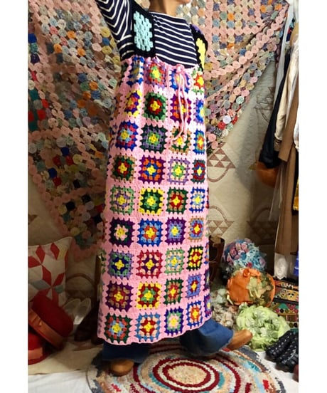 granny square one-piece peach