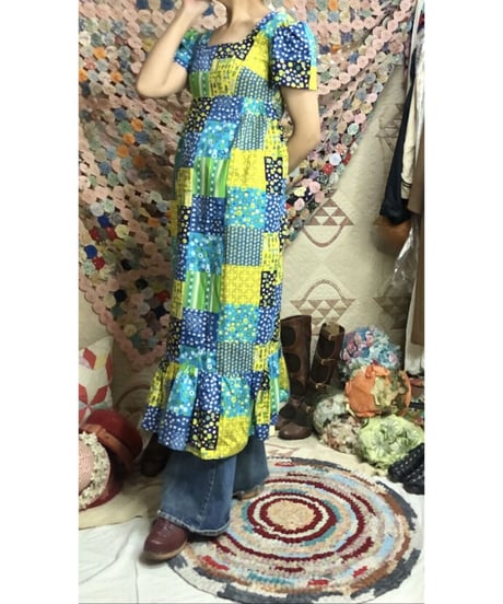 70's patchwork print cotton dress
