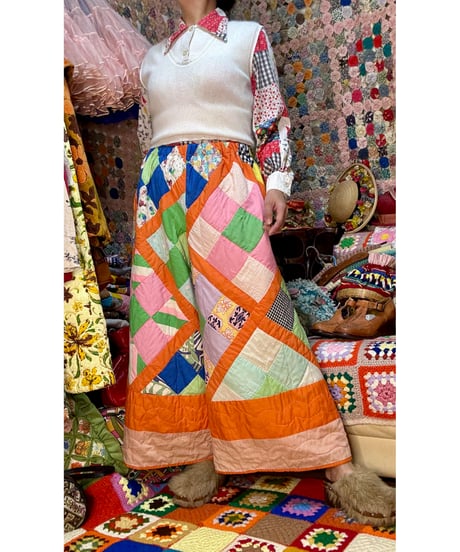70s patchwork quilt wide leg pants
