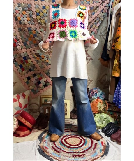 granny square vest white×pink