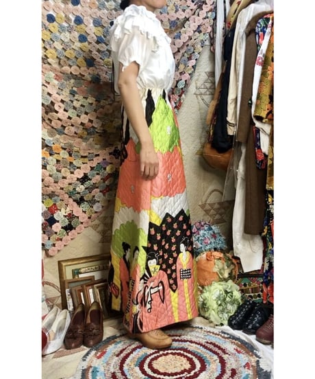 1960's oriental print quilting skirt