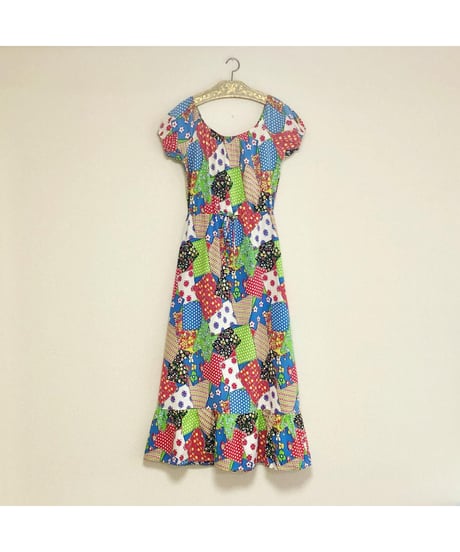 1970's patchwork print one-piece