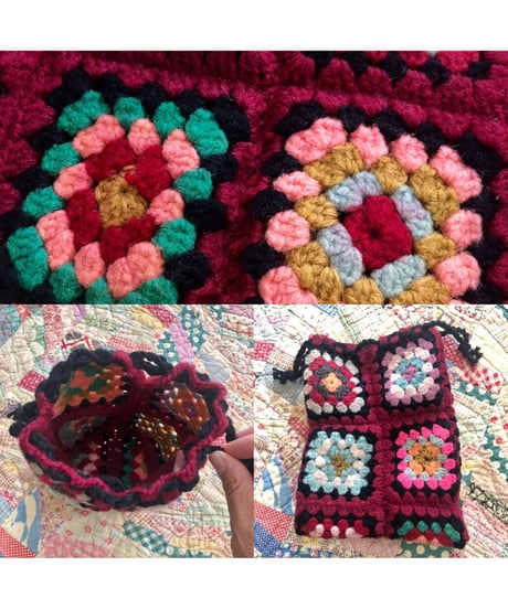 granny square vest and bag burgundy