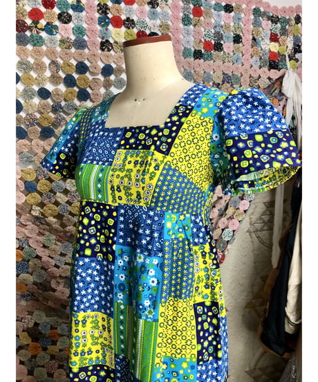 70's patchwork print cotton dress