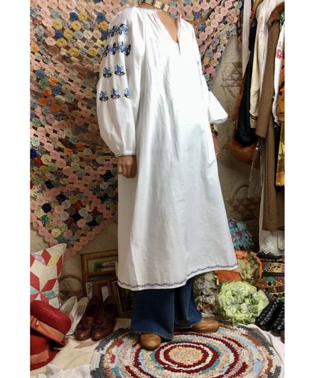 vintage ukrainian embroidered one-piece blue