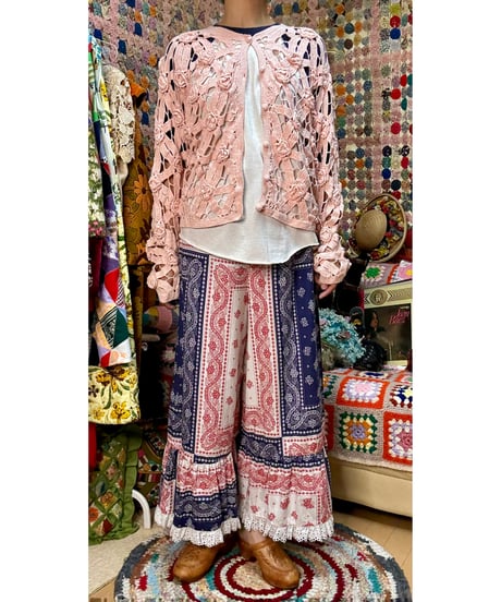 70s bandanna print wide leg pants