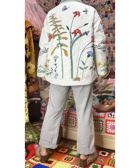 botanical embroidery quilted jacket
