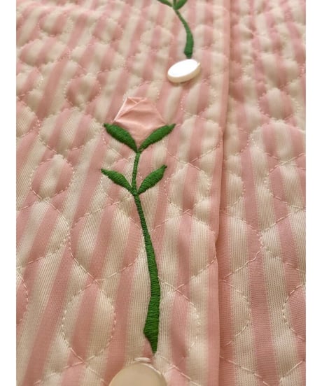 1960's quilting stripe & flower robe