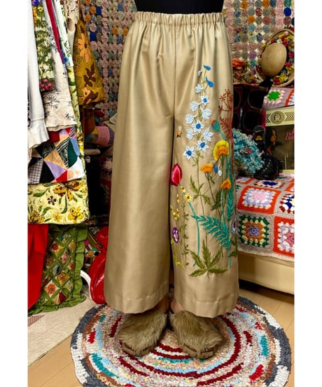 hand embroidered super wide leg pants